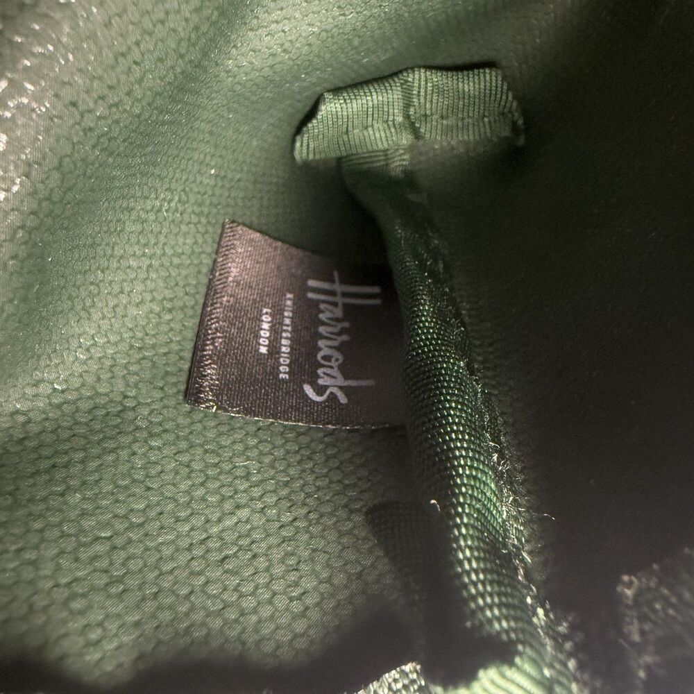 Harrods Teddy Bear Coin Purse Green Canvas Zip Mini Logo Pouch NWT - Picture 6 of 6